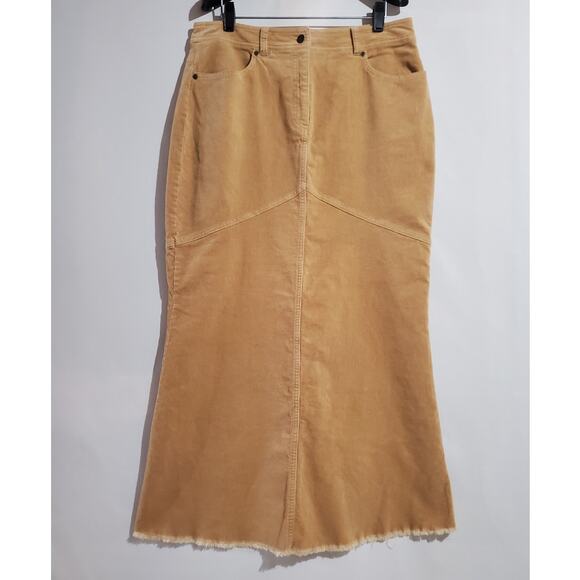 Newport News Dresses & Skirts - Vtg Newport News Fine Wale Corduroy Slit Raw Hem Maxi Skirt 32 XL Boho Cowgirl